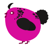 A fuchsia and sable chicken with a neck-speckle pattern