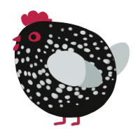 A black and silver chicken with a speckle pattern