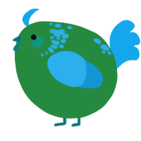 A viridian and sky chicken with a neck-speckle pattern