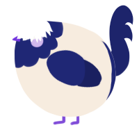 A cream and navy chicken with a head pattern