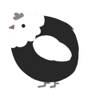 A black and blurple chicken with a head pattern