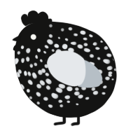 A black and mist chicken with a speckle pattern
