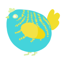 A aqua and yellow chicken with a half-bar pattern