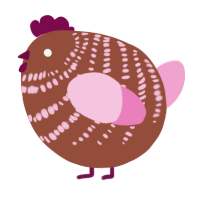 A russet and pink chicken with a bar pattern