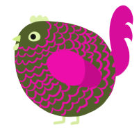 A olive and fuchsia chicken with a lace pattern