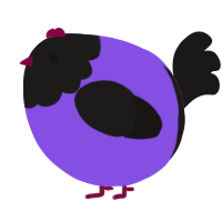 A blurple and sable chicken with a head pattern