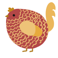 A red and honey chicken with a lace pattern
