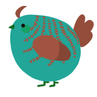 A turquoise and russet chicken with a half-bar pattern