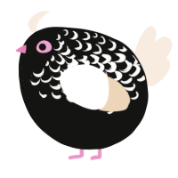 A black and cream chicken with a half-lace pattern