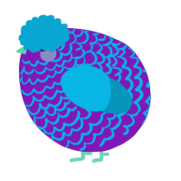 A violet and cerulean chicken with a lace pattern