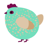 A mint and beige chicken with a speckle pattern