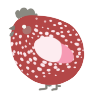 A red and rose chicken with a speckle pattern