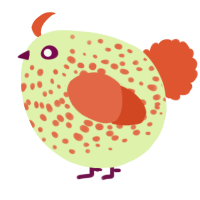A apple and vermilion chicken with a speckle pattern