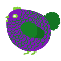 A violet and leaf chicken with a lace pattern