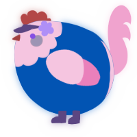 A ultramarine and pink chicken with a head pattern