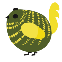 A olive and yellow chicken with a bar pattern