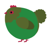 A viridian and olive chicken with a head pattern