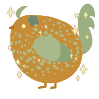 A orange and aqua chicken with a speckle pattern