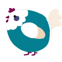 A sea and cream chicken with a head pattern