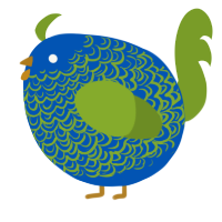 A ultramarine and chartreuse chicken with a double-lace pattern