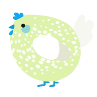 A apple and white chicken with a speckle pattern
