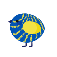 A ultramarine and yellow chicken with a bar pattern