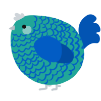 A turquoise and ultramarine chicken with a lace pattern