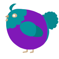 A violet and teal chicken with a head pattern