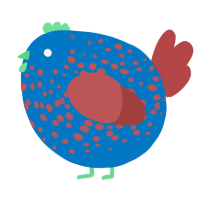 A sapphire and red chicken with a speckle pattern