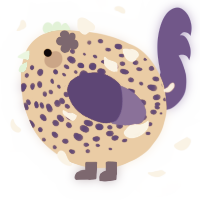 A ultramarine and lime chicken with a speckle pattern