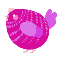 A fuchsia and orchid chicken with a bar pattern