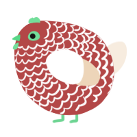 A red and cream chicken with a lace pattern