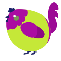 A lime and plum chicken with a head pattern