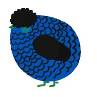 A ultramarine and black chicken with a lace pattern