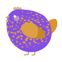 A blurple and orange chicken with a speckle pattern