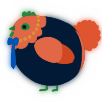 A tumblr and vermilion chicken with a head pattern