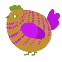 A gold and amethyst chicken with a bar pattern