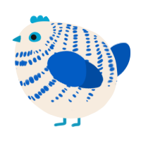 A cream and ultramarine chicken with a bar pattern