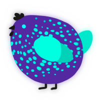 A overcast and turquoise chicken with a speckle pattern