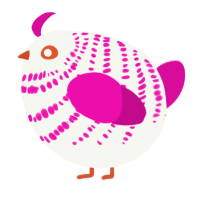 A white and fuchsia chicken with a bar pattern