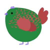 A viridian and red chicken with a half-lace pattern
