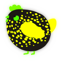 A sable and lime chicken with a speckle pattern