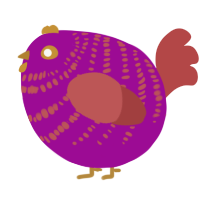 A plum and red chicken with a bar pattern