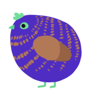 A indigo and brown chicken with a bar pattern