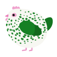 A white and leaf chicken with a speckle pattern