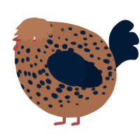 A brown and tumblr chicken with a speckle pattern