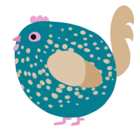 A sea and beige chicken with a speckle pattern