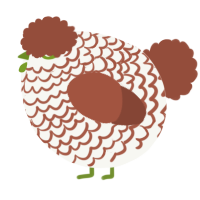 A white and russet chicken with a lace pattern