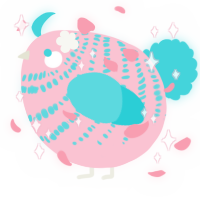 A rose and aqua chicken with a bar pattern