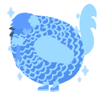 A cerulean and rose chicken with a lace pattern